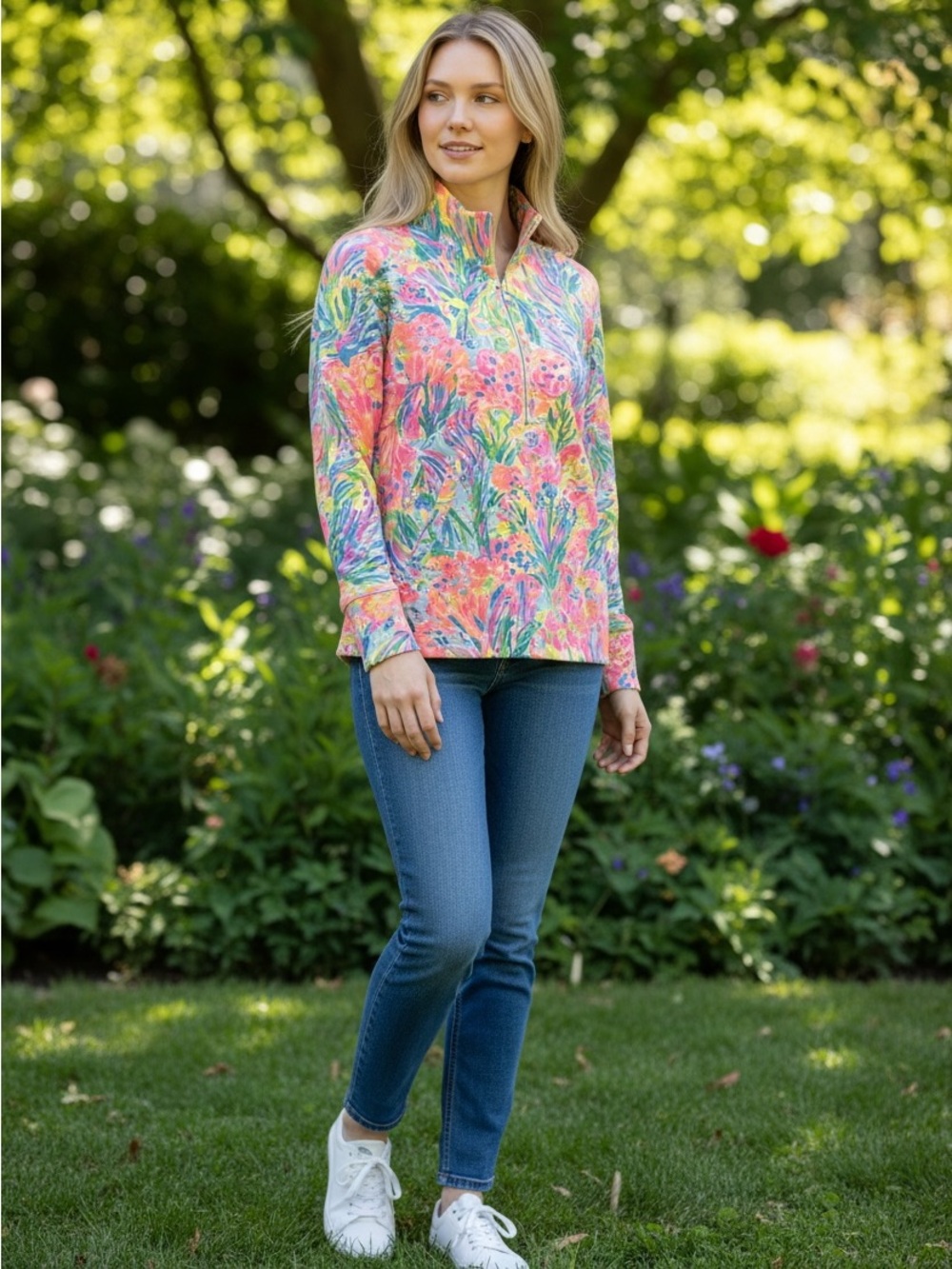 Lilly Pulitzer Lightweight Athleisure Pullover Skipper Popper Half Zip Size S